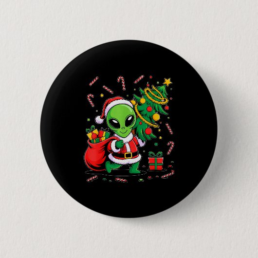 エイリアン クリスマス ツリー ライト クリスマス 面白いエイリアン 缶バッジ (正面)