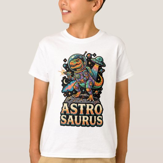 エイリアン+ダイナソー+アストロサウルス: レトロ宇宙飛行士 宇宙 Tシャツ (正面)