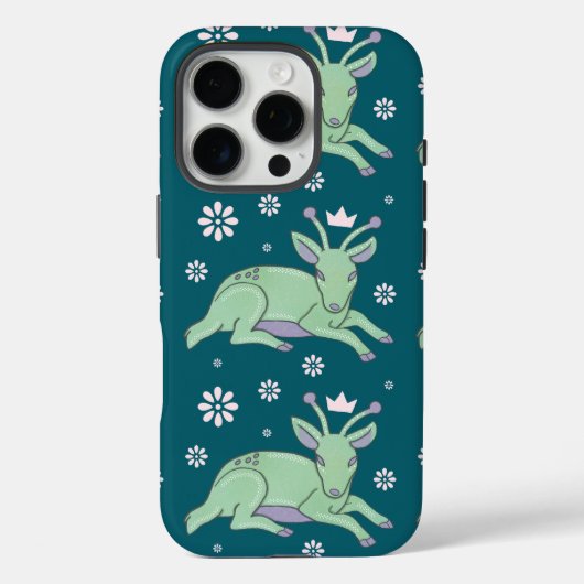 エイリアン+ディア+フォークアート | 幻想的な緑の子鹿 Case-Mate iPhoneケース (裏面)