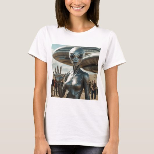 エイリアン 女性 こんにちは Tシャツ (正面)