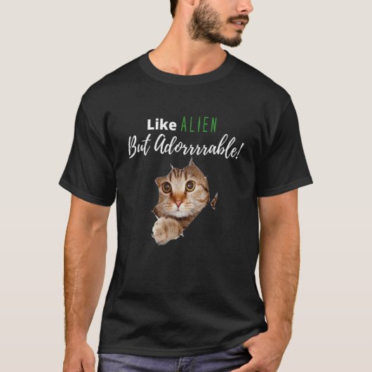 エイリアン+猫+子猫+かわいい+ネコ+人+ジョーク Tシャツ (正面)