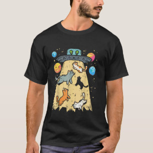 エイリアン+誘拐+ネコ+UFO+空飛ぶ円盤+宇宙+女性 Tシャツ