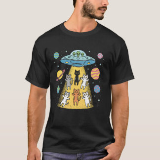 エイリアン+誘拐+猫+UFO+面白い+スペースラバー+飛行 Tシャツ