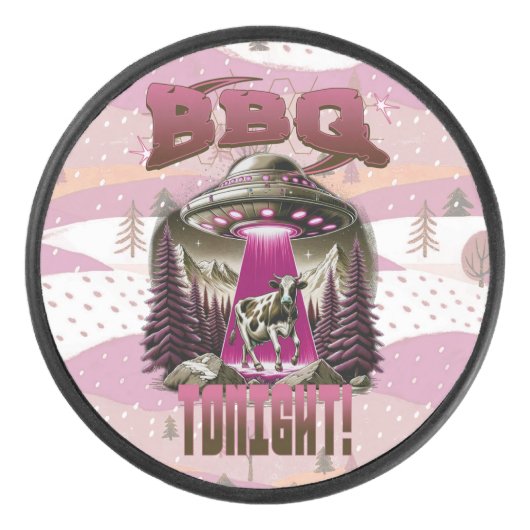エイリアンBBQ牛の誘拐ジョーク アイスホッケーパック (正面)