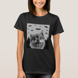 エイリアンUFOおもしろいポメラニア犬犬の恋人の男性の女性の子供 Tシャツ