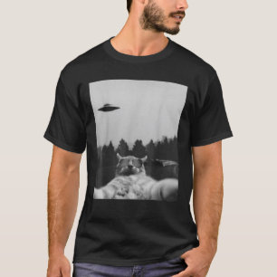 エイリアンUFOおもしろい猫銀河系猫ティー猫グラフィックティー Tシャツ