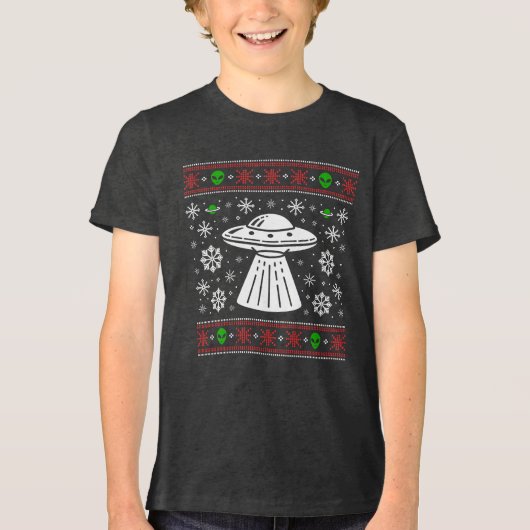 エイリアンUFOおもしろクリスマスセーター トライブレンドＴシャツ (正面)