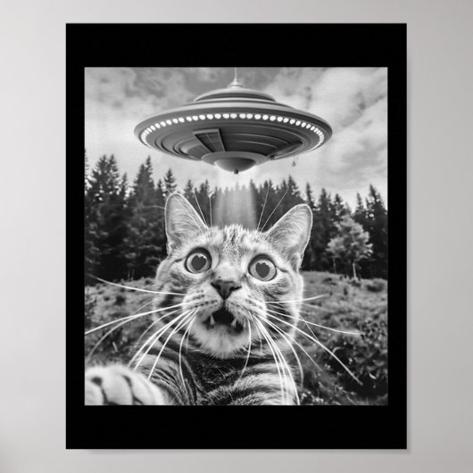 エイリアンUFOとの猫セルフィー 面白い猫 メンズ レディース ポスター (正面)