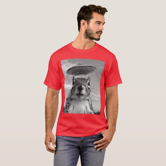エイリアンUFOとリス包囲 ファニーリスギフトF Tシャツ (正面フル)