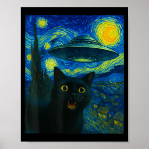 エイリアンUFOの夜のゴッホの猫の自撮り メンズ レディース ポスター