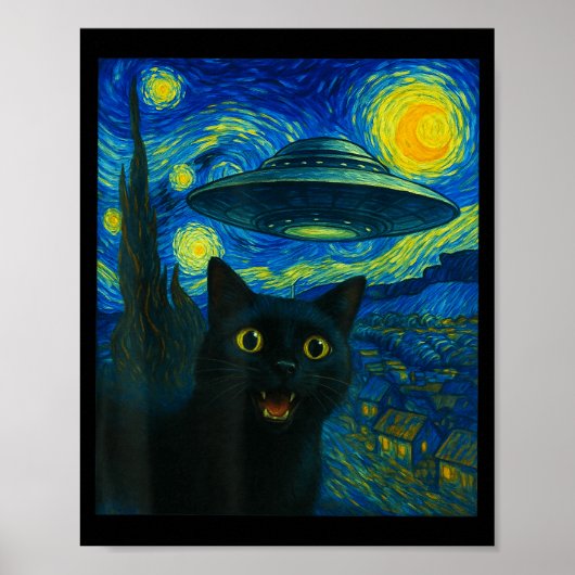 エイリアンUFOの夜のゴッホの猫の自撮り メンズ レディース ポスター (正面)