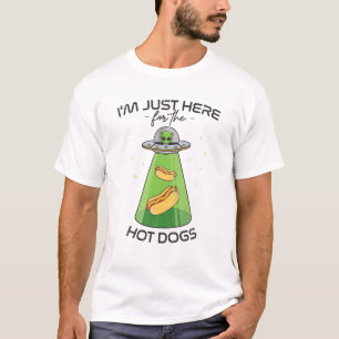 エイリアンUFOの誘拐、おもしろいエイリアン愛用のホットドッグ Tシャツ