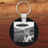 エイリアンUfoキャットギフト付きおもしろいキャットセルフィ男性へー キーホルダー (正面)