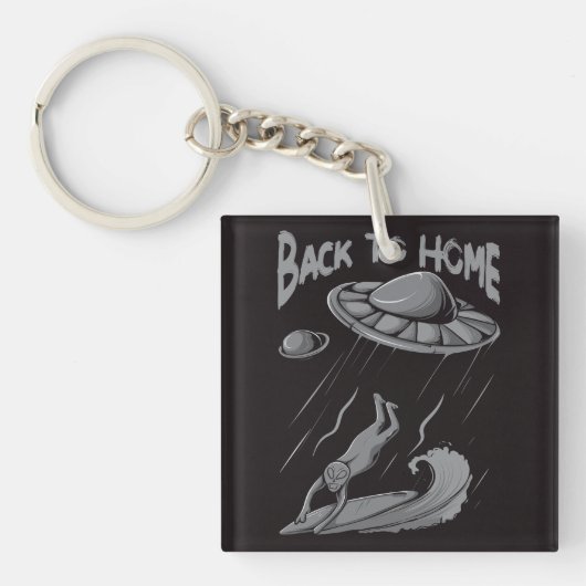 エイリアンufoサーフィンイラストレーション(ホームに戻る) キーホルダー (正面)