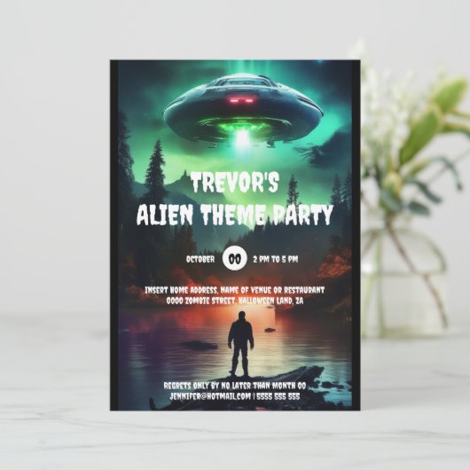 エイリアンUFO侵略の誕生日テーマパーティー 招待状 (スタンド正面)