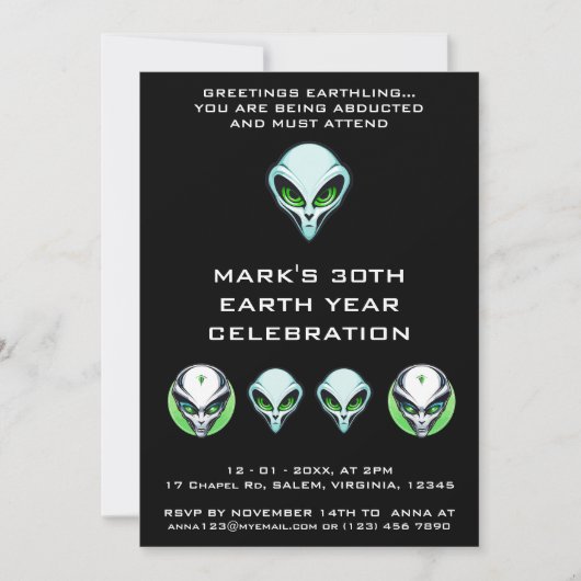 エイリアンUFO拉致宇宙誕生日パーティー 招待状 (正面)