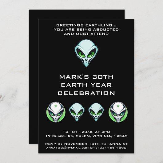 エイリアンUFO拉致宇宙誕生日パーティー 招待状 (正面/裏面)