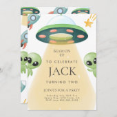 エイリアンUFO水彩誕生日招待状 子供へ 招待状 (正面/裏面)