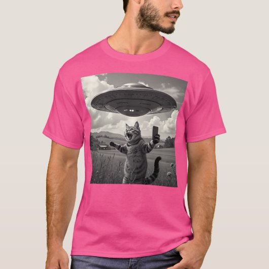 エイリアンUfo猫の猫おもしろい自撮 Tシャツ (正面)