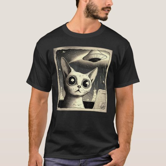 エイリアンUFO猫の自撮り Tシャツ (正面)