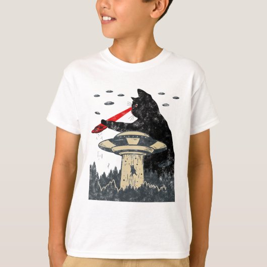 エイリアンUfo誘拐用レーザーアイおもしろいキャット Tシャツ (正面)
