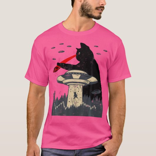 エイリアンUfo誘拐用レーザーアイおもしろいキャット Tシャツ (正面)