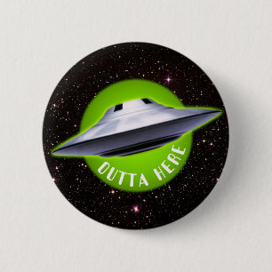 エイリアンUFO:「Outta Here」 おもしろい 缶バッジ