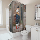 エウゲン・フォン・ブラスのバラのバスケットを持つ女性 シャワーカーテン (インサイチュ)