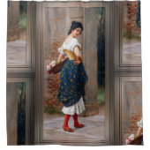 エウゲン・フォン・ブラスのバラのバスケットを持つ女性 シャワーカーテン (正面)