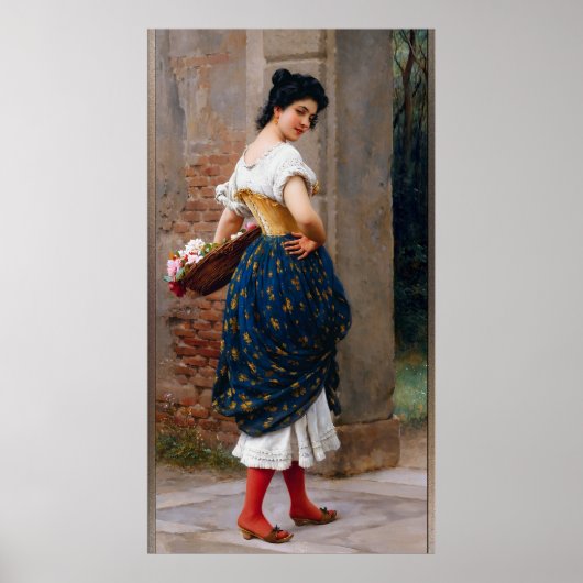 エウゲン・フォン・ブラスのバラのバスケットを持つ女性 ポスター (正面)