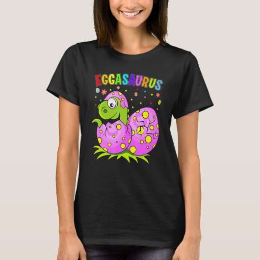 エガサウルスステゴサウルスイースター卵の恐竜かわいいフー Tシャツ (正面)