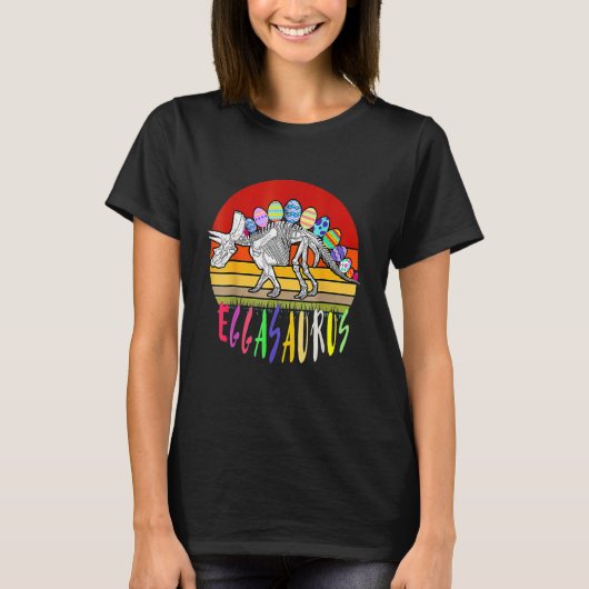 エガサウルスステゴサウルス恐竜の卵ハッピーイースター Tシャツ (正面)