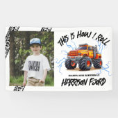 エキサイティングなオレンジモンスタートラックボーイズ誕生日パーティー 横断幕 (横)