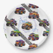 エキサイティングなキッズモンスタートラックパターン ペーパープレート (正面)
