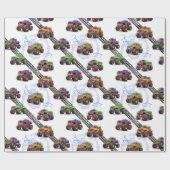 エキサイティングなキッズモンスタートラックパターン ラッピングペーパー (フラット)