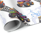 エキサイティングなキッズモンスタートラックパターン ラッピングペーパー (ロールコーナー)