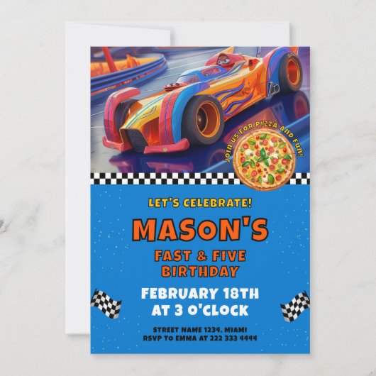 エキサイティングなスピードウェイお祝い誕生日 招待状 (正面)