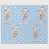 エキサイティングなテディベアブルーの誕生日 ラッピングペーパー (フラット)
