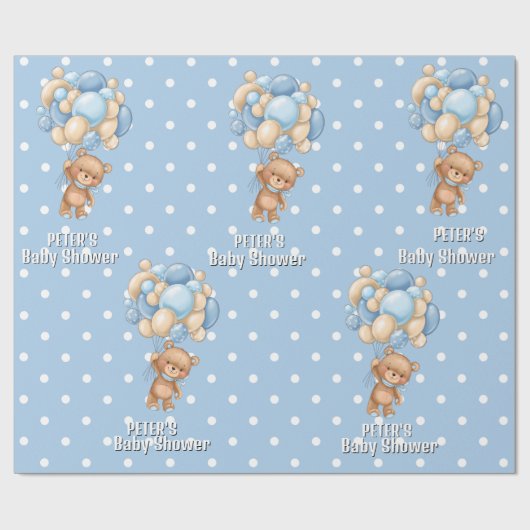エキサイティングなテディベアブルーの誕生日 ラッピングペーパー (フラット)