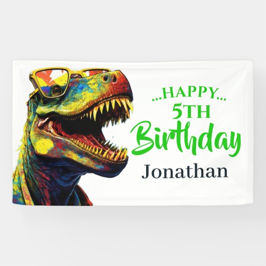 エキサイティングなディノをテーマにした誕生日 横断幕 (横)
