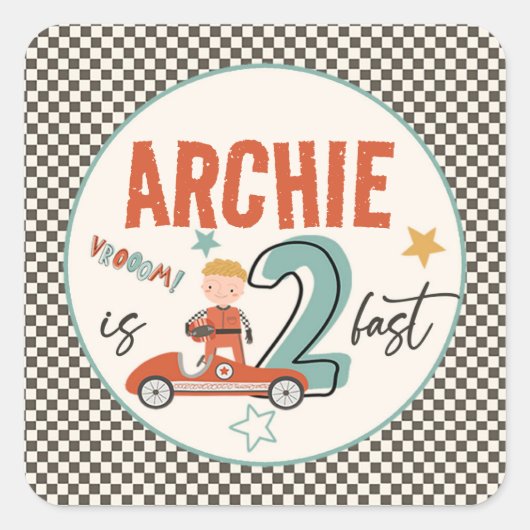 エキサイティングなレースカーをテーマにしたステッカー スクエアシール (正面)