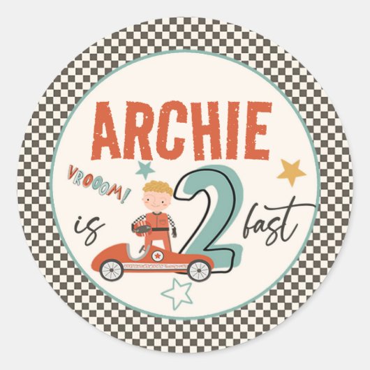 エキサイティングなレースカーをテーマにしたステッカー ラウンドシール (正面)