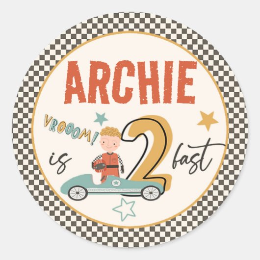 エキサイティングなレースカーをテーマにしたステッカー – Kiに最適 ラウンドシール (正面)