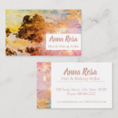 *エキサイティングな水彩抽象芸術ブルーピンク金ゴールド 名刺 (正面/裏面)