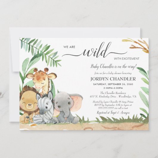 エキサイティングな赤ちゃんシャワーで野生動物サファリ 招待状 (正面)