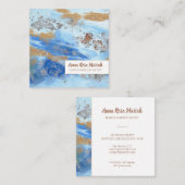 *~*エキサイティング抽象芸術水彩金ゴールドグリッター青 スクエア名刺 (正面/裏面)