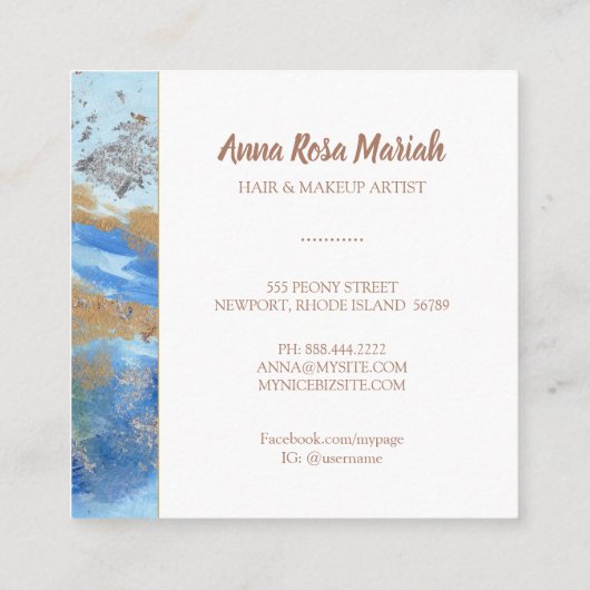 *~*エキサイティング抽象芸術水彩金ゴールドグリッター青 スクエア名刺 (裏面)