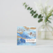 *~*エキサイティング抽象芸術水彩金ゴールドグリッター青 スクエア名刺 (スタンド正面)