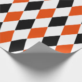 エキストララージブラック、明るいオレンジとホワイトハーレクイン ラッピングペーパー (角)