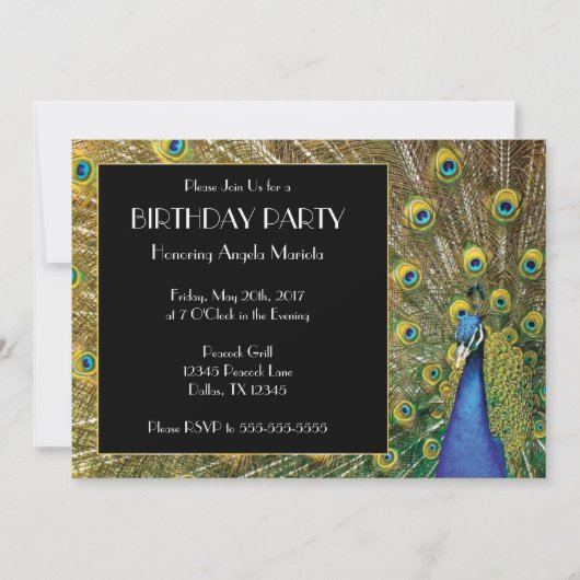 エキゾチックかわいらし孔雀フォト誕生日 招待状 (正面)